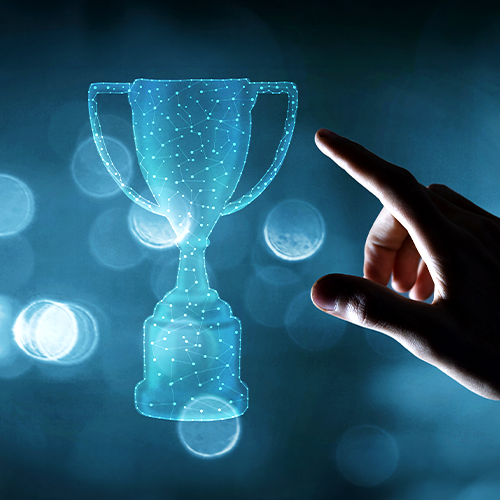 Digital trophy representing startup success